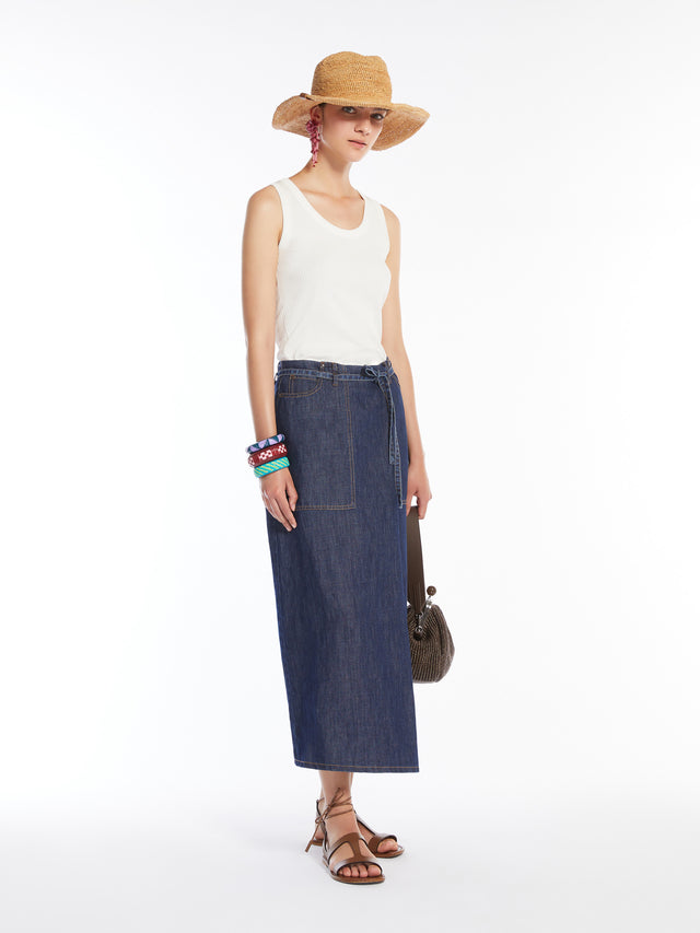 Linen And Cotton Denim Skirt for Women - Navy - Max Mara UAE