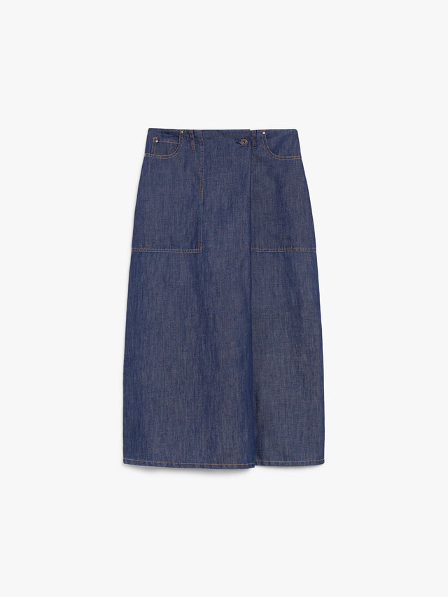 Linen And Cotton Denim Skirt for Women - Navy - Max Mara UAE