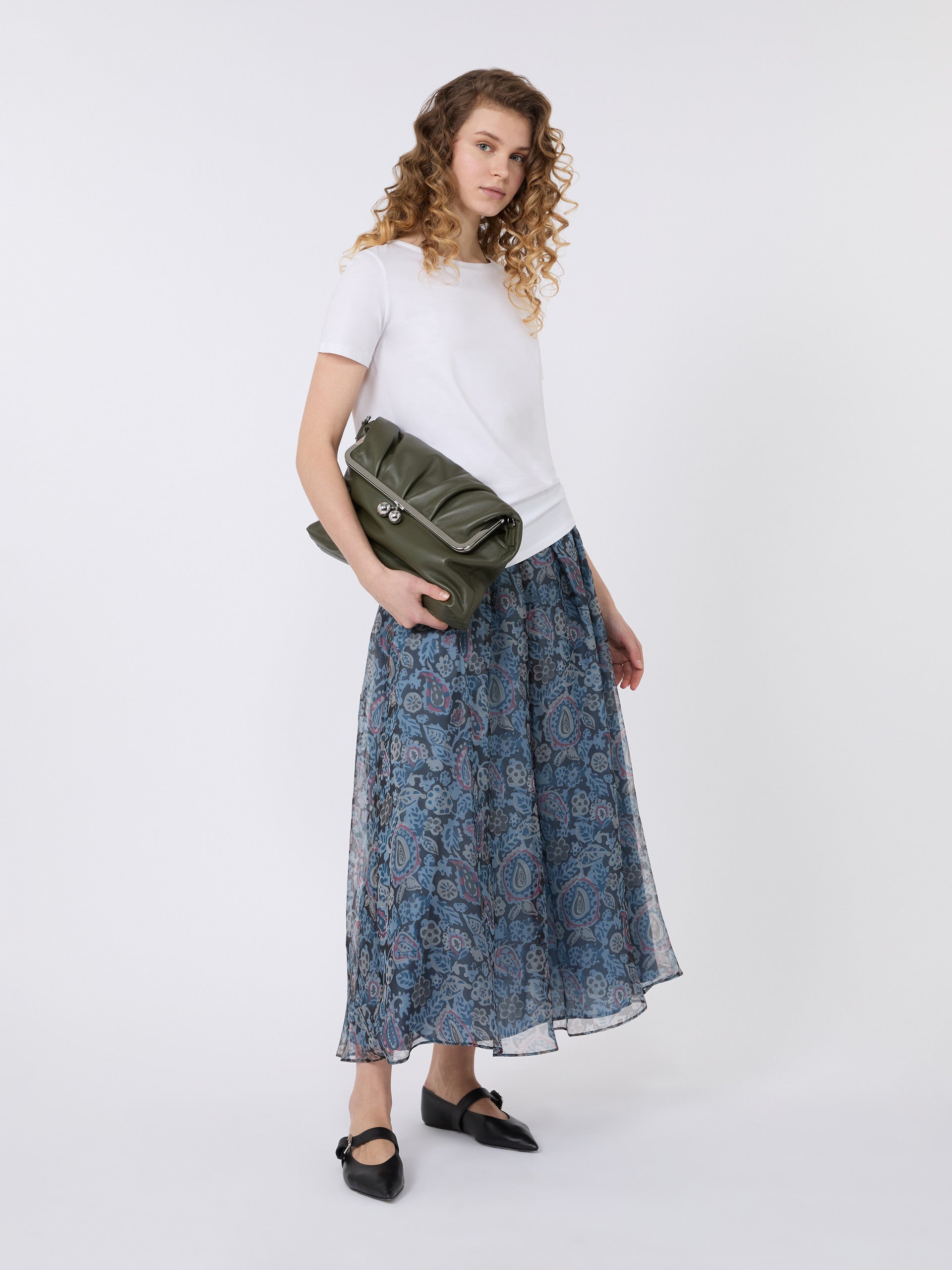 Long Printed Silk Skirt for Women - Light Blue - Max Mara UAE