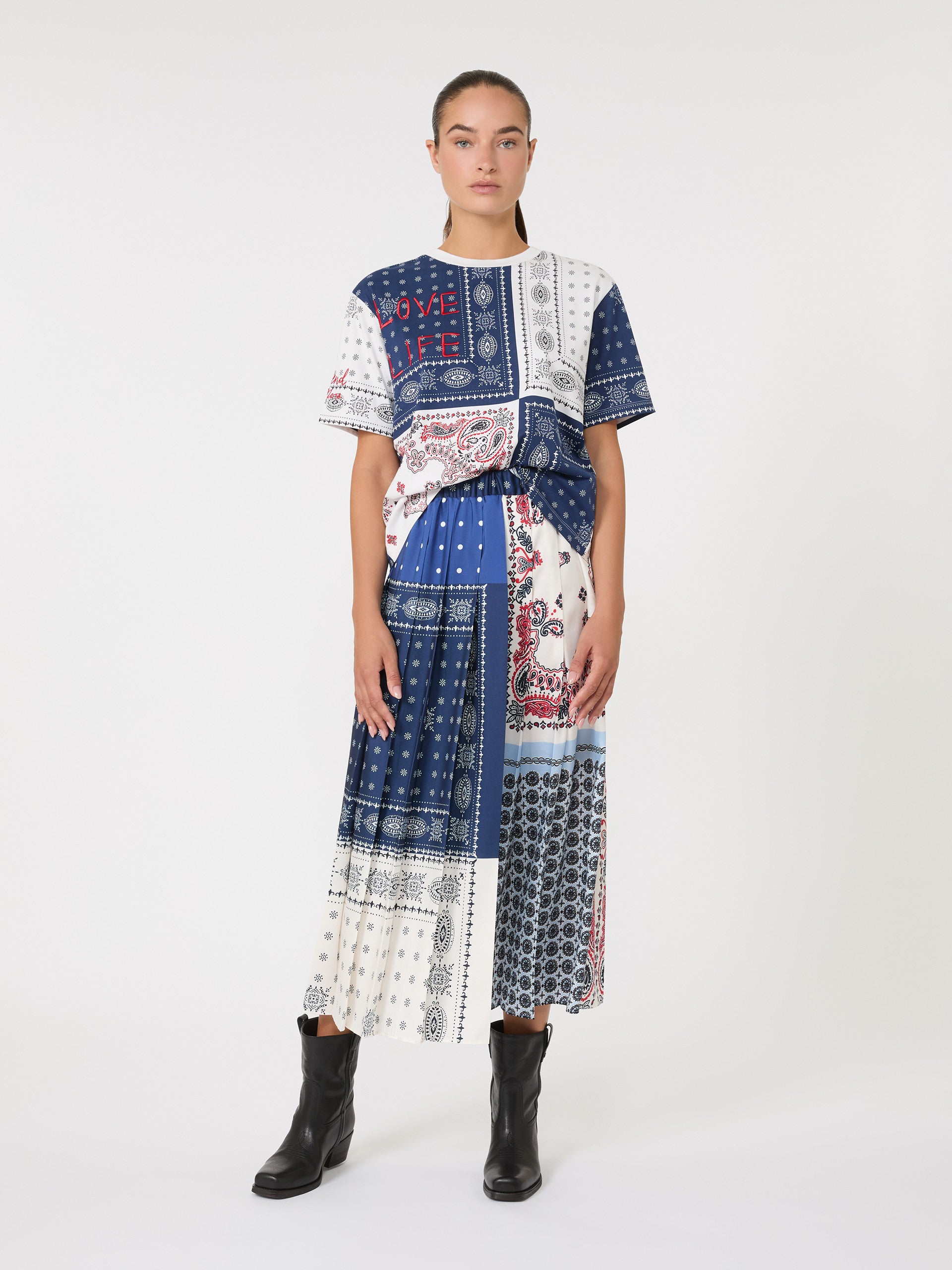 Printed Twill Skirt for Women - Navy - Max Mara UAE