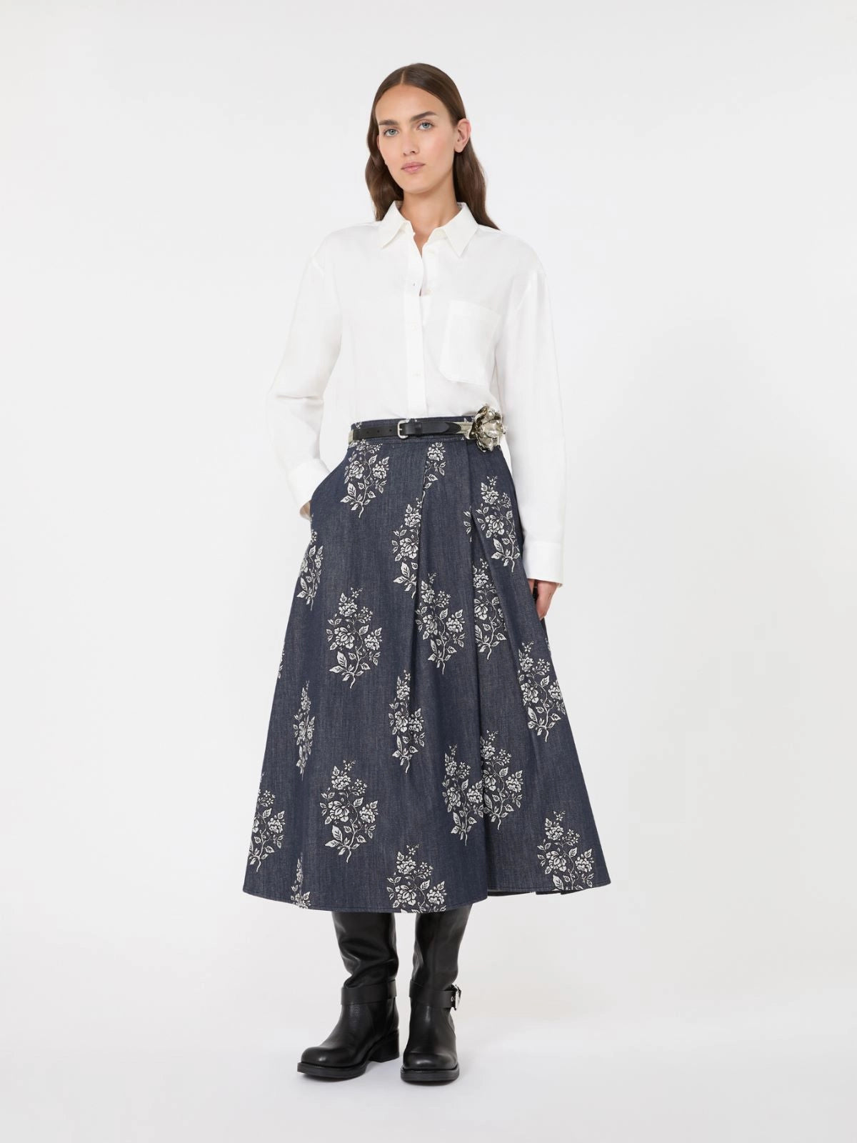 Pleated printed cotton skirt