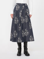 Pleated Printed Cotton Skirt for Women - Navy - Max Mara UAE