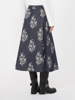 Pleated Printed Cotton Skirt for Women - Navy - Max Mara UAE