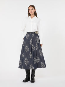 Pleated Printed Cotton Skirt for Women - Navy - Max Mara UAE