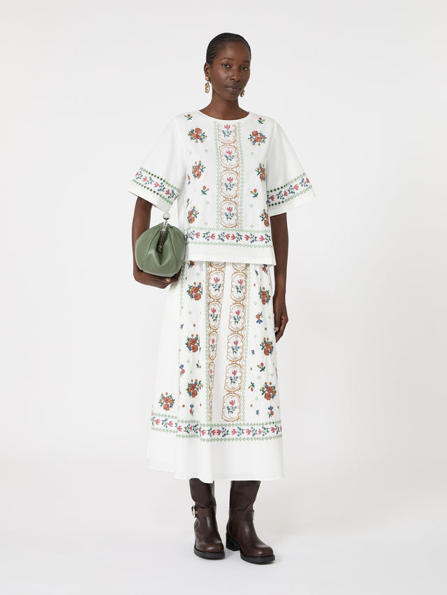 max mara long embroidered cotton skirt for women