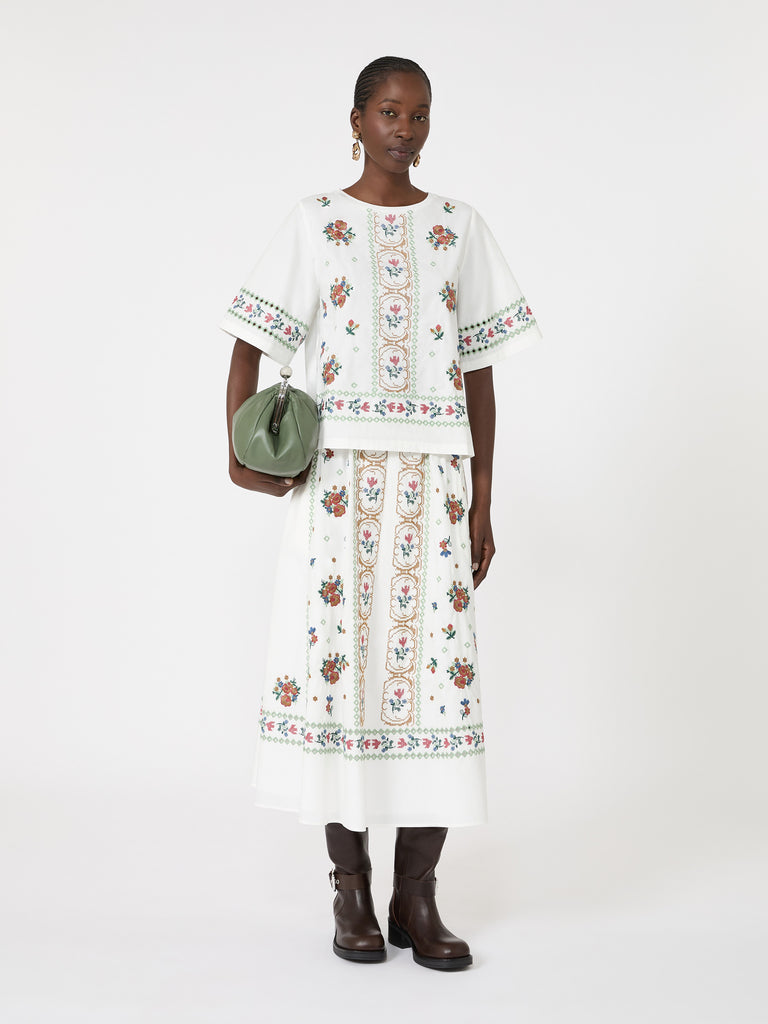 max mara long embroidered cotton skirt