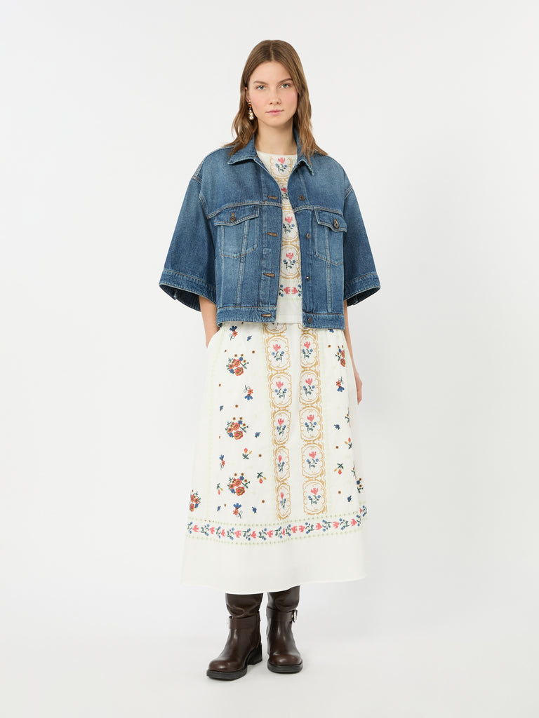 max mara long embroidered cotton skirt