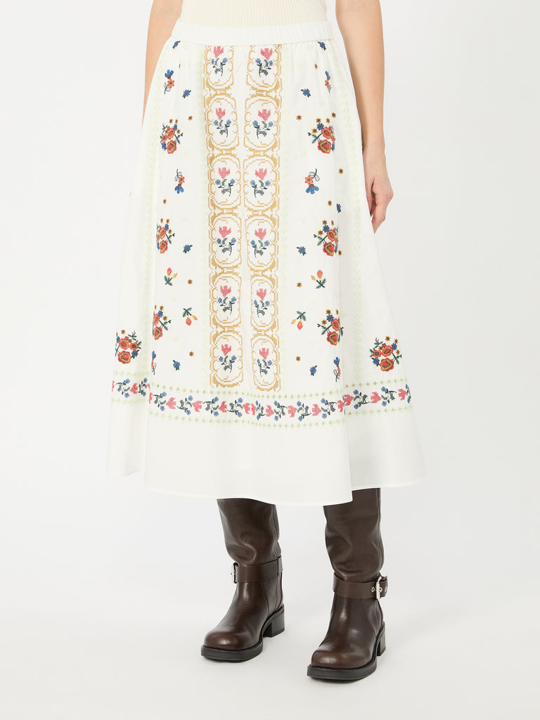 max mara long embroidered cotton skirt