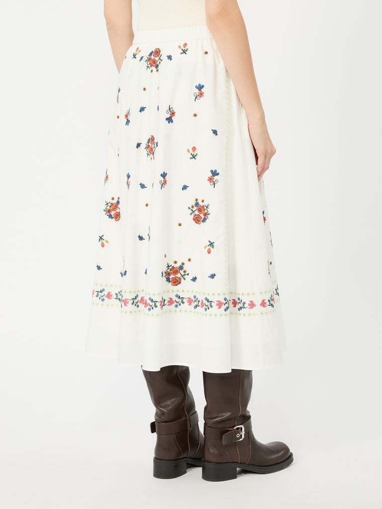 max mara long embroidered cotton skirt