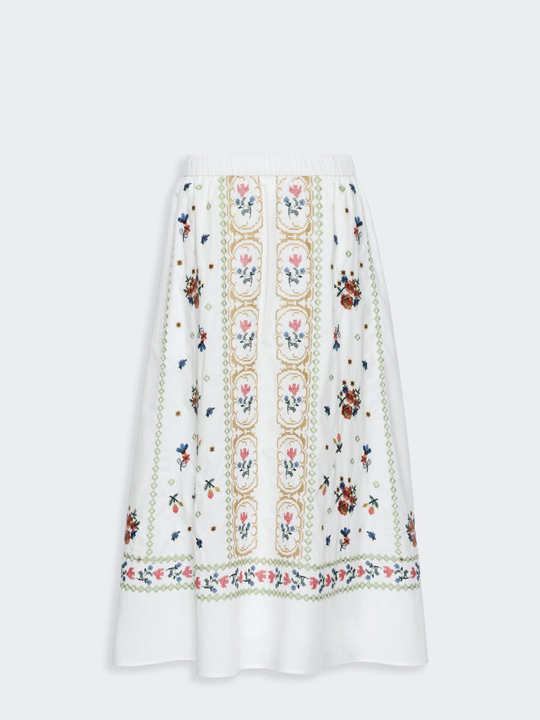 max mara long embroidered cotton skirt
