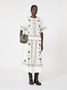Long Embroidered Cotton Skirt for Women - White - Max Mara UAE