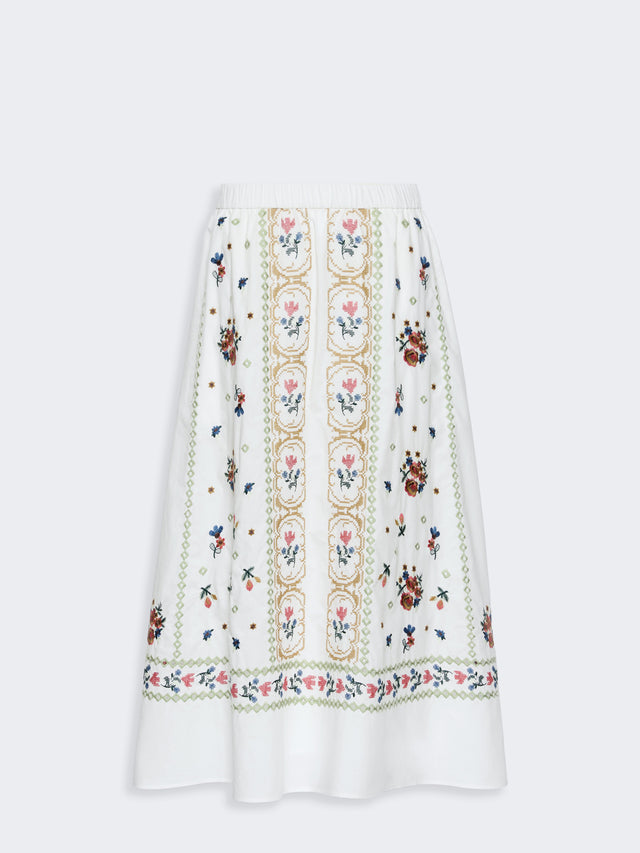 max mara long embroidered cotton skirt for women