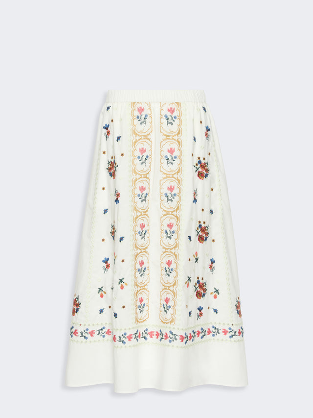 max mara long embroidered cotton skirt for women