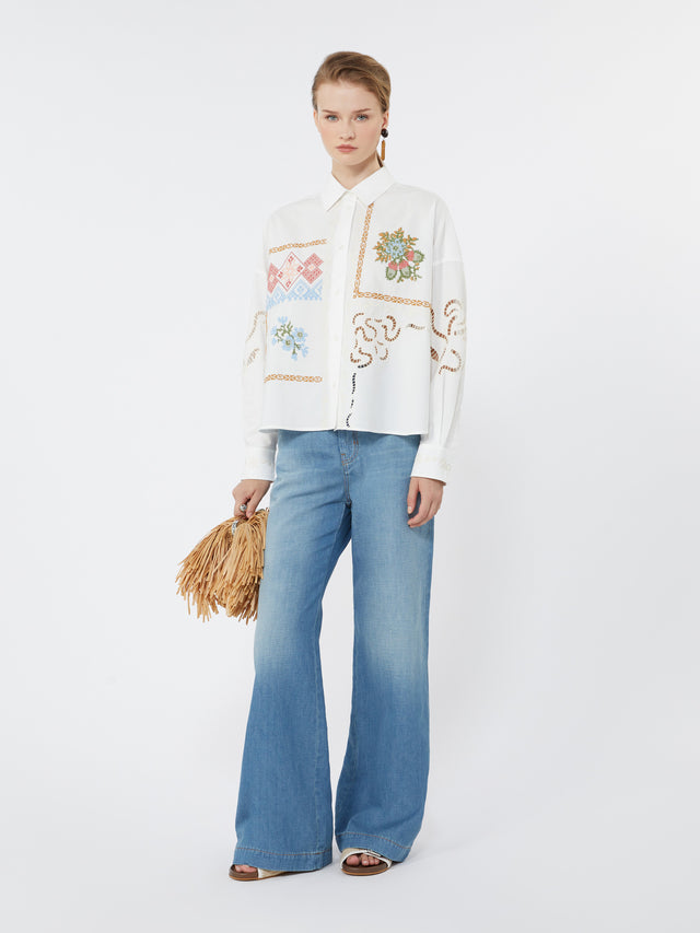 max mara cotton blouse with lace and embroideries for women