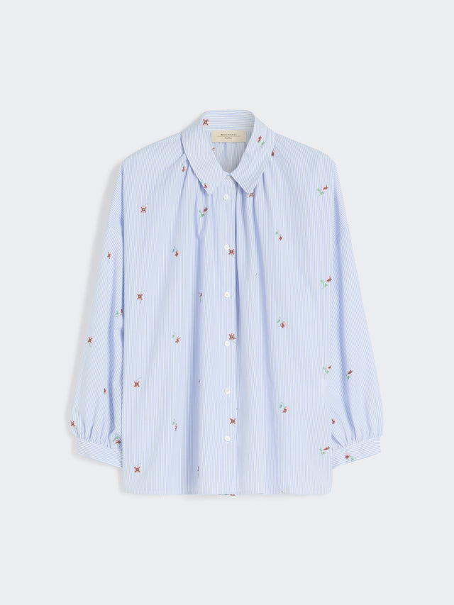 Poplin Shirt With Embroidery for Women - Light Blue - Max Mara UAE