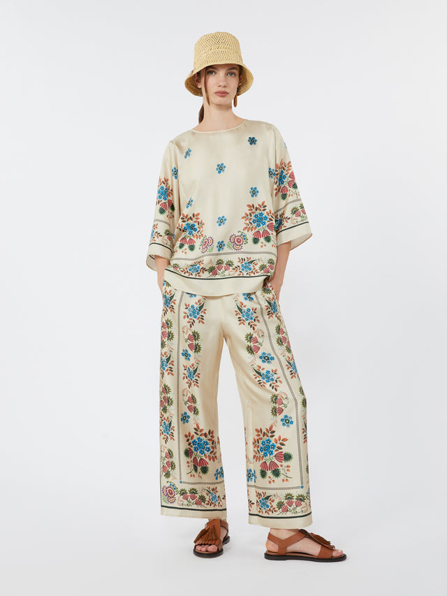 Printed Silk Twill Blouse for Women - Ivory - Max Mara UAE