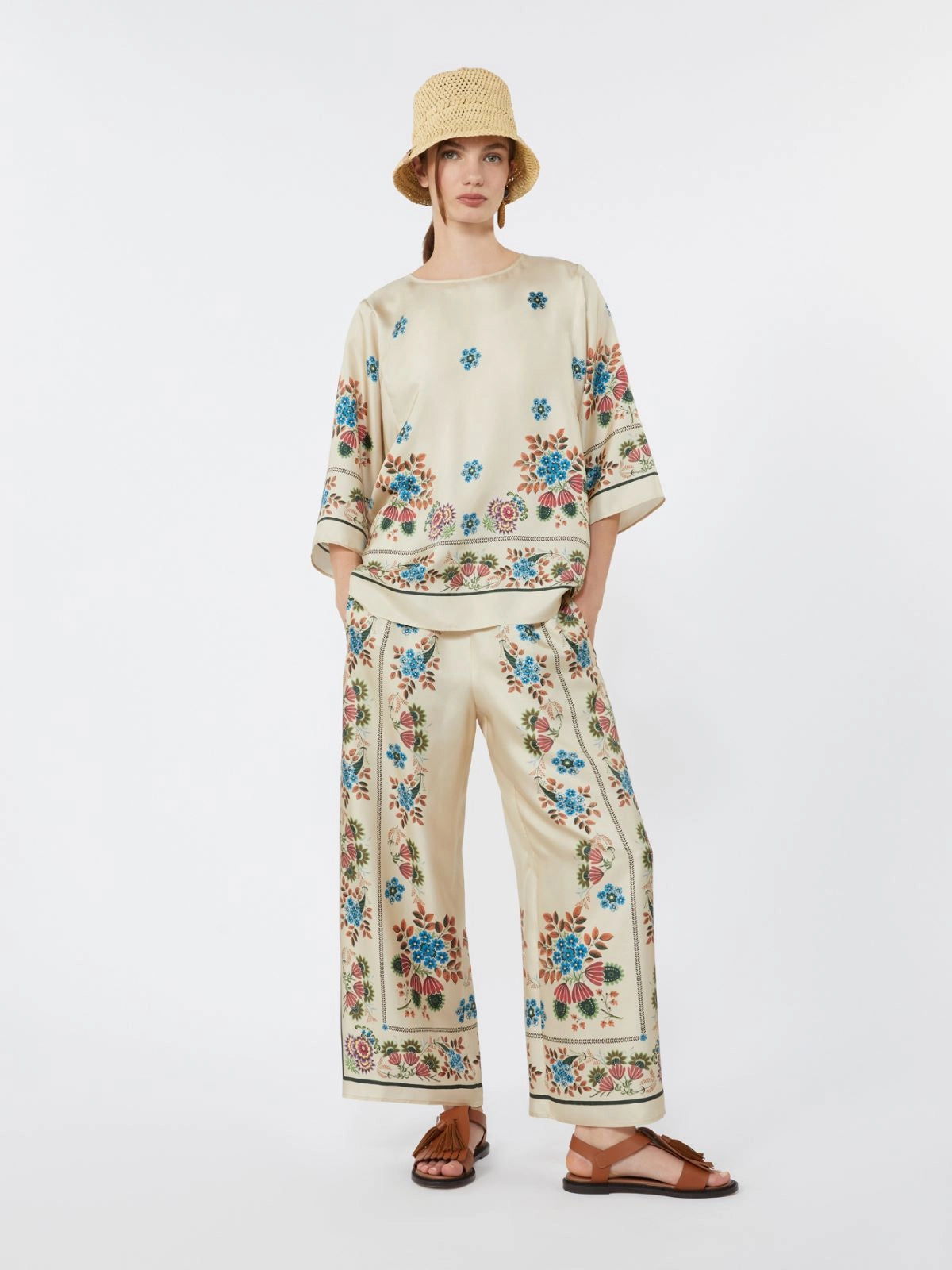 Printed silk twill blouse