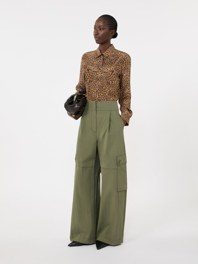 Printed Silk Pocket Shirt for Women - Camel - Max Mara UAE