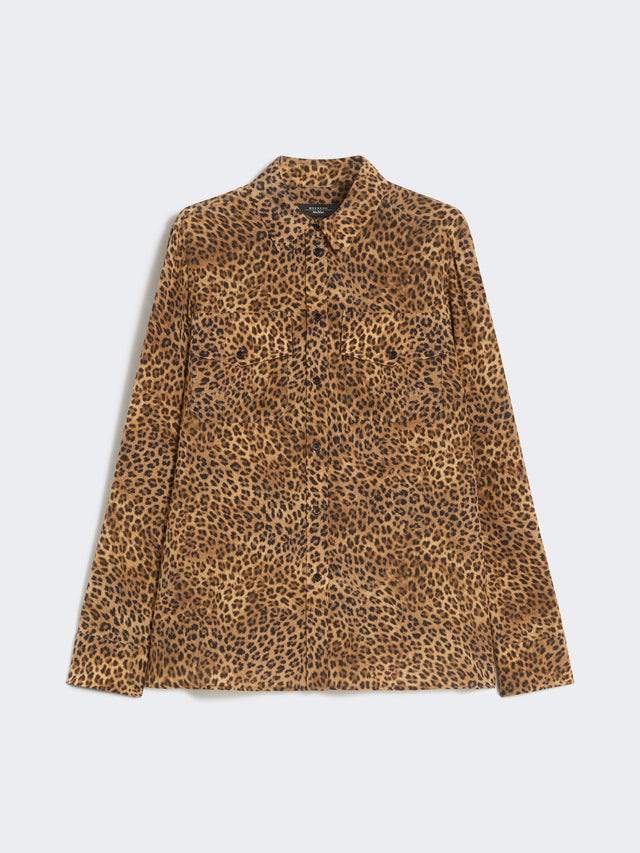 Printed Silk Pocket Shirt for Women - Camel - Max Mara UAE