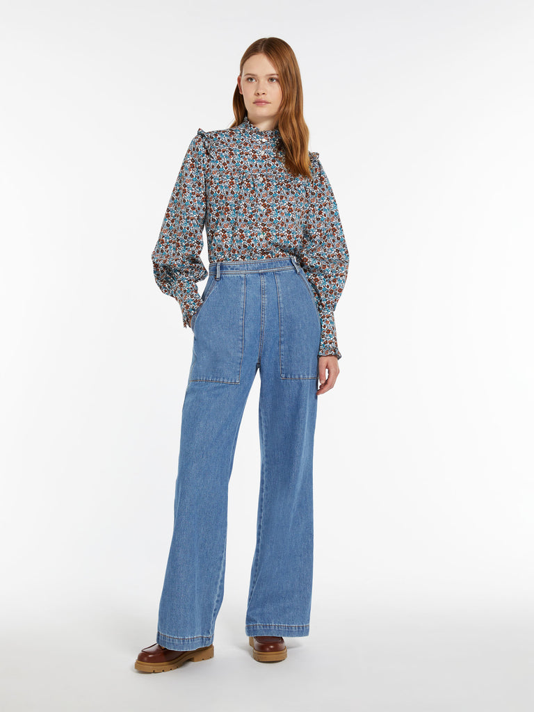 Printed twill shirt with ruches