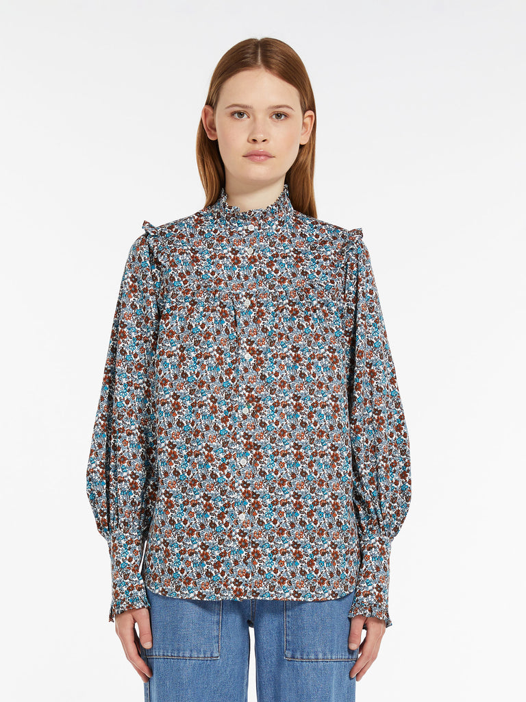 Printed twill shirt with ruches