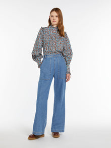Printed twill shirt with ruches