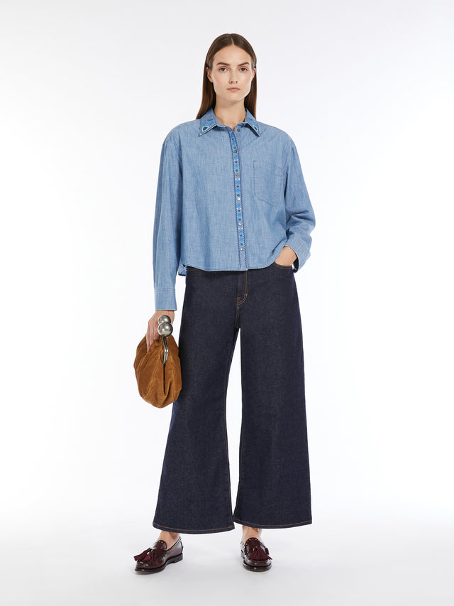 Cotton Chambray Shirt for Women - Navy - Max Mara UAE