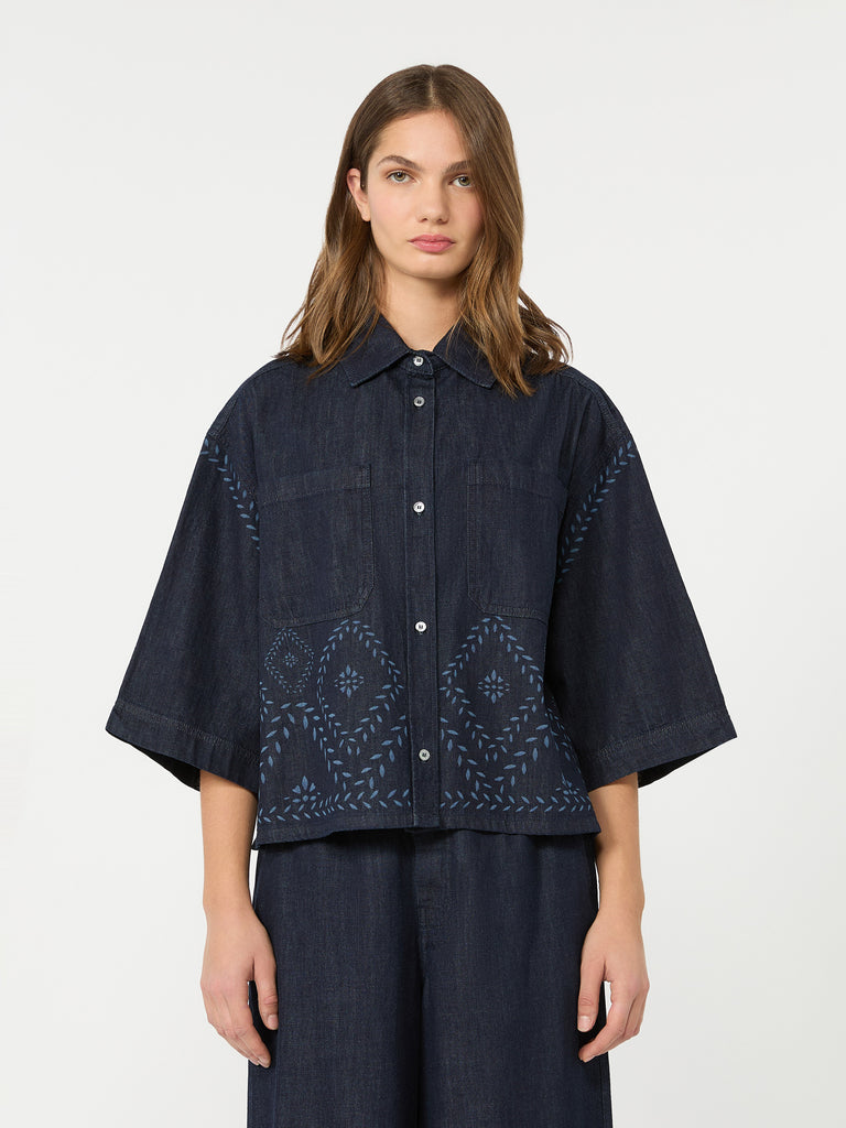 max mara boxy shirt in laser-treated cotton denim