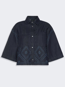 Boxy Shirt In Laser-Treated Cotton Denim for Women - Navy - Max Mara UAE
