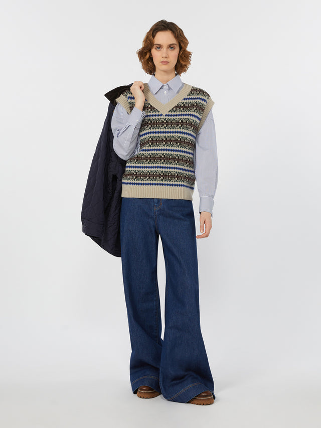 Oversized Poplin Shirt for Women - Navy - Max Mara UAE