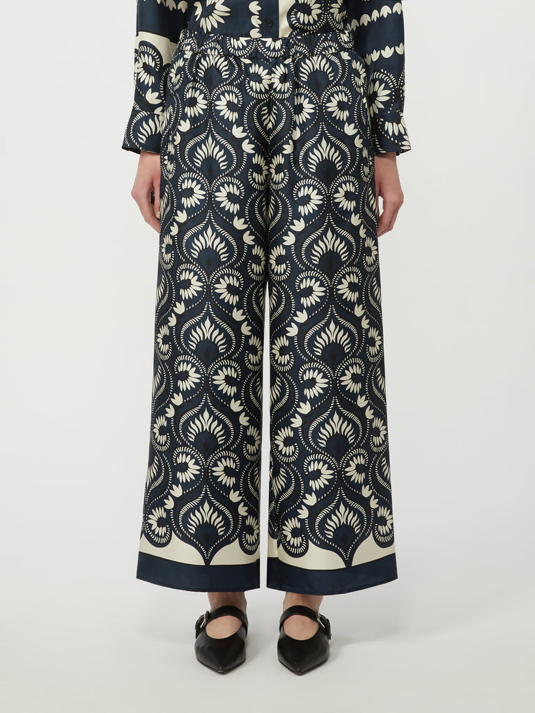 Fluid printed silk trousers