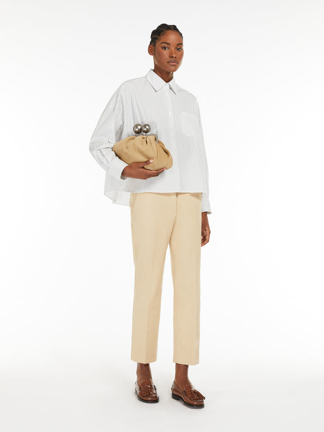 Stretch Cotton Cigarette Trousers for Women - Sand - Max Mara UAE