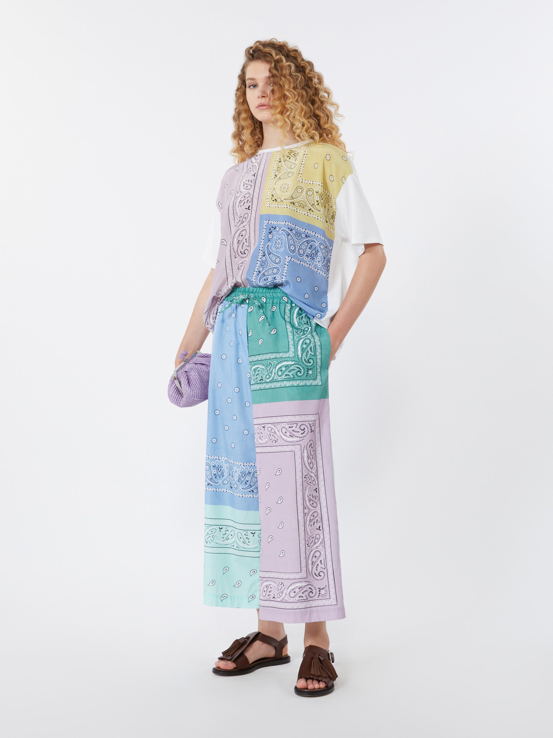 max mara printed cotton poplin trousers for women