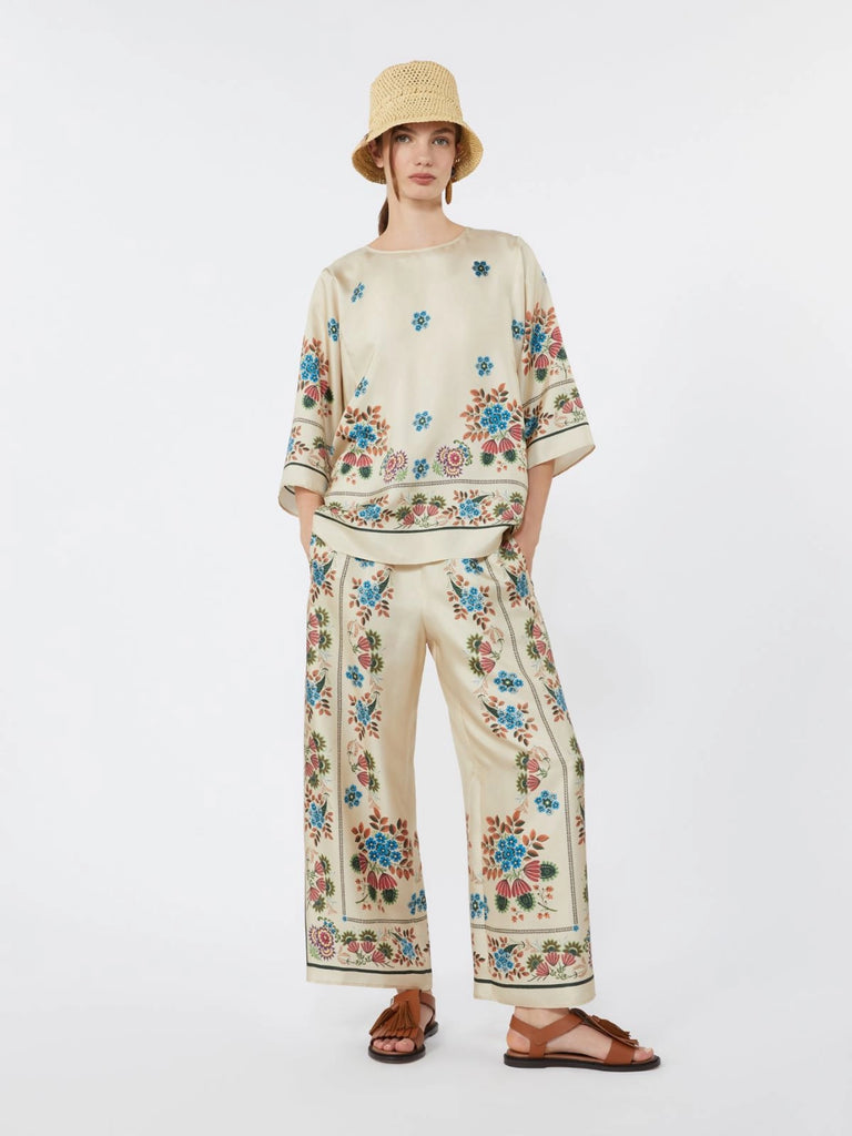 max mara printed silk twill trousers