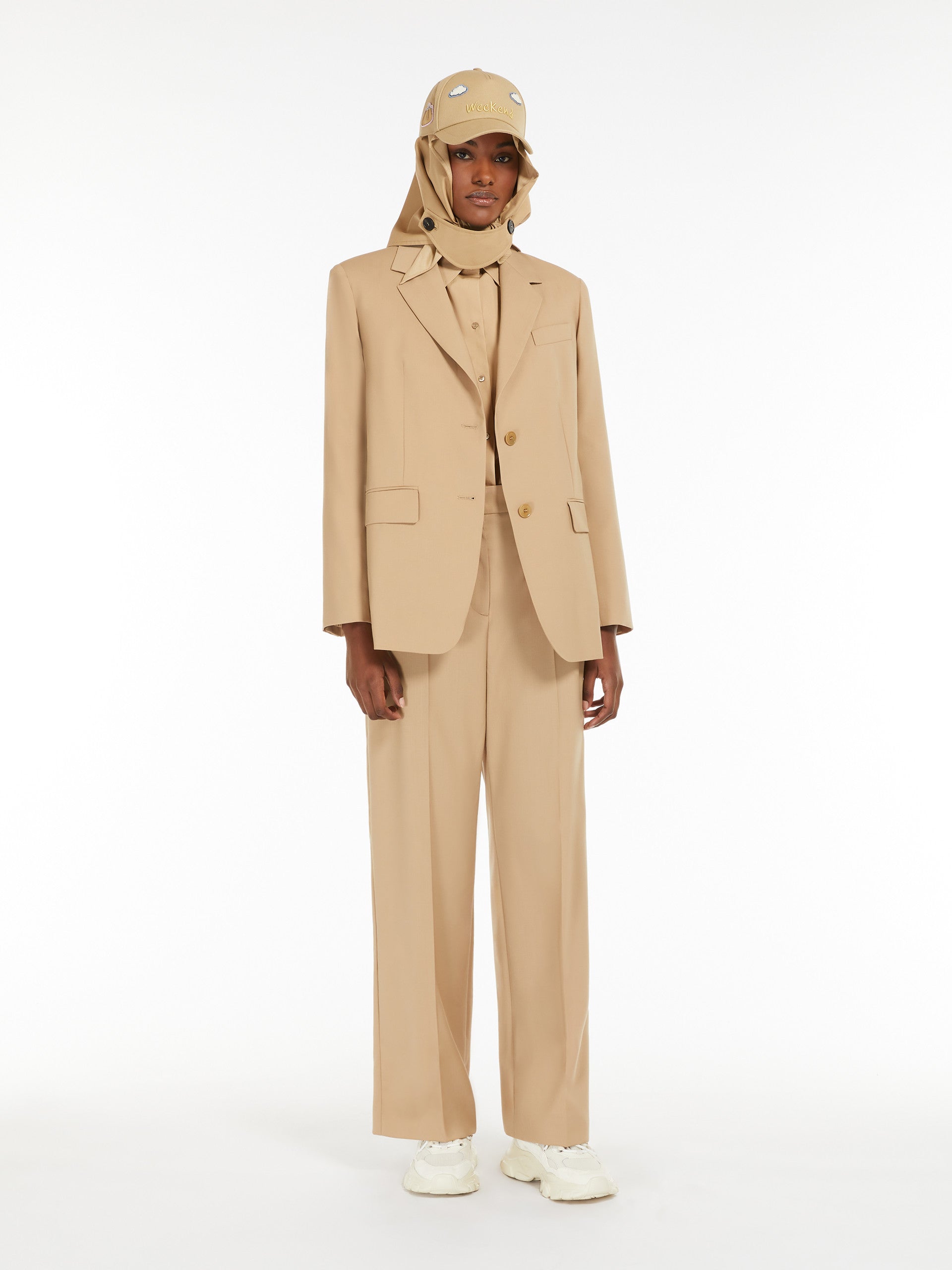 Wool Canvas Palazzo Trousers for Women - Beige - Max Mara UAE
