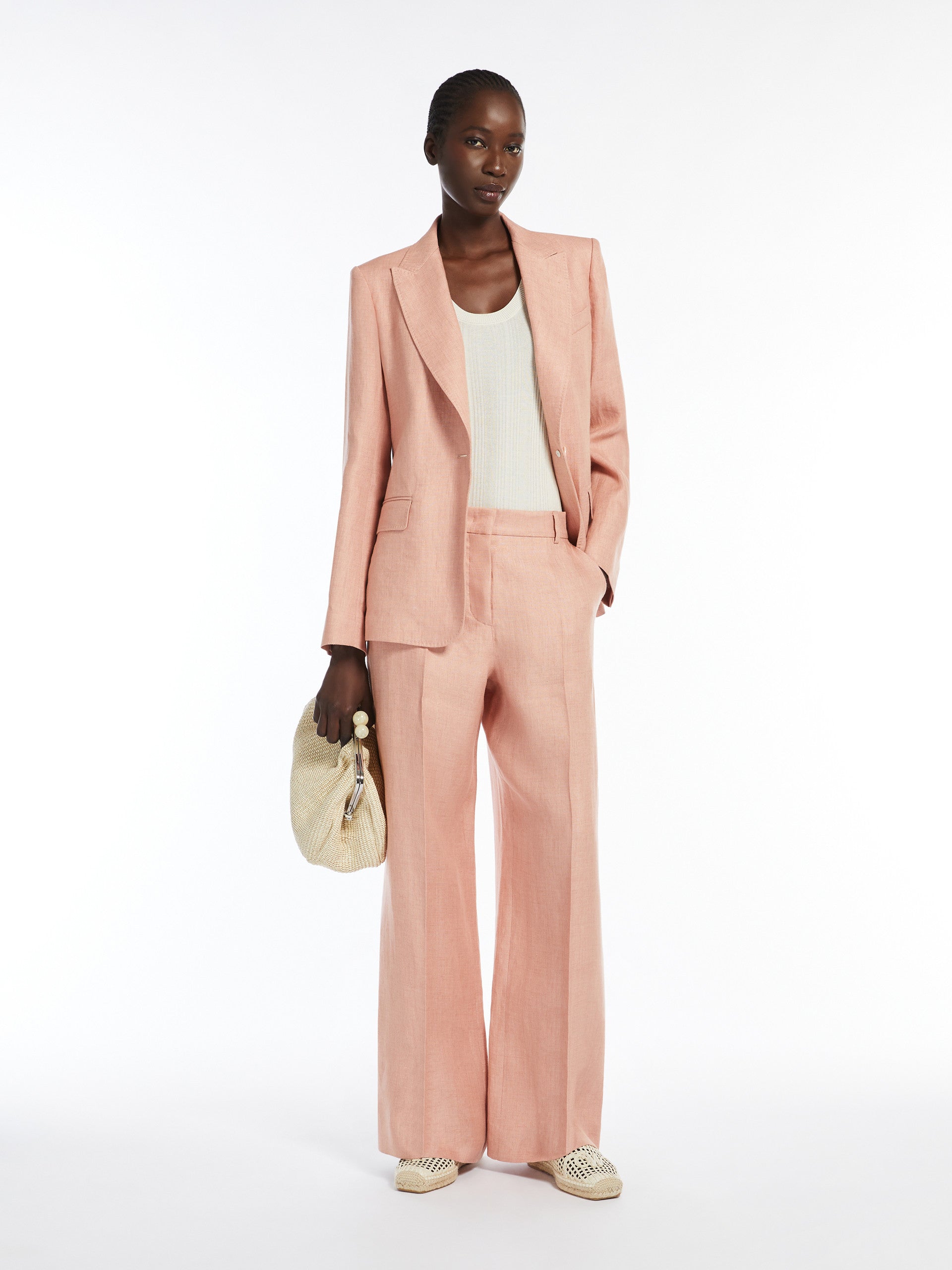 Linen Canvas Trousers for Women - Pink - Max Mara UAE