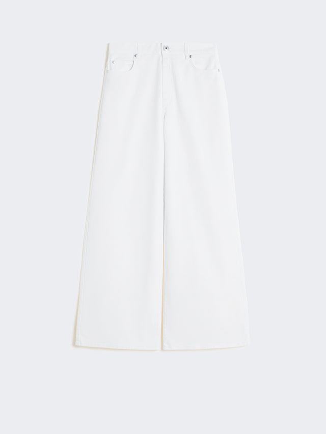 Cotton Drill Wide-Leg Trousers for Women - White - Max Mara UAE