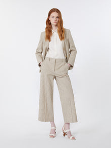 Cotton And Linen Seersucker Trousers for Women - Sand - Max Mara UAE