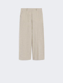Cotton And Linen Seersucker Trousers for Women - Sand - Max Mara UAE