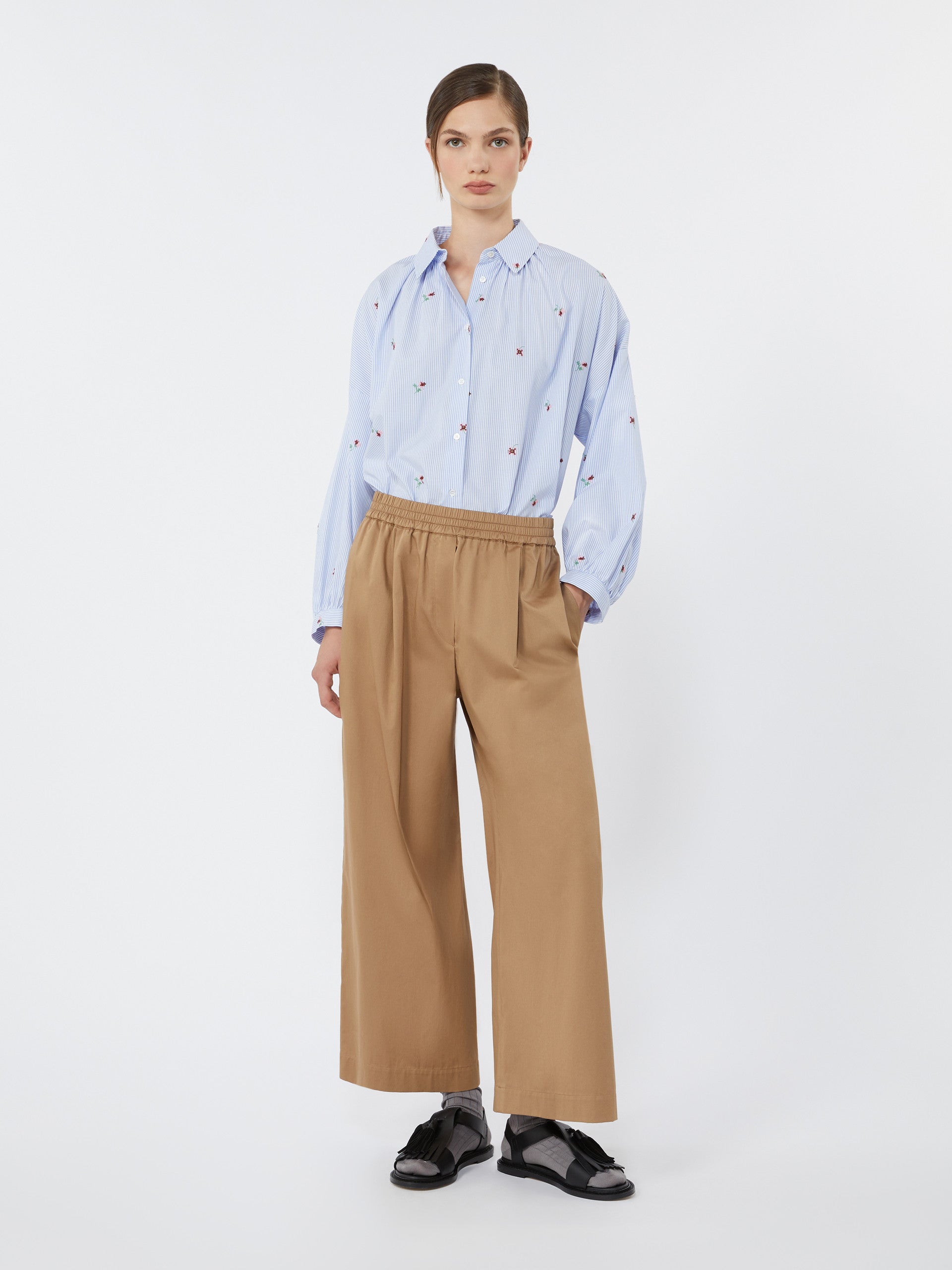 Cotton Rasetto Trousers for Women - Earth - Max Mara UAE