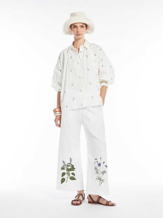 Cotton And Linen Cropped Trousers for Women - White - Max Mara UAE