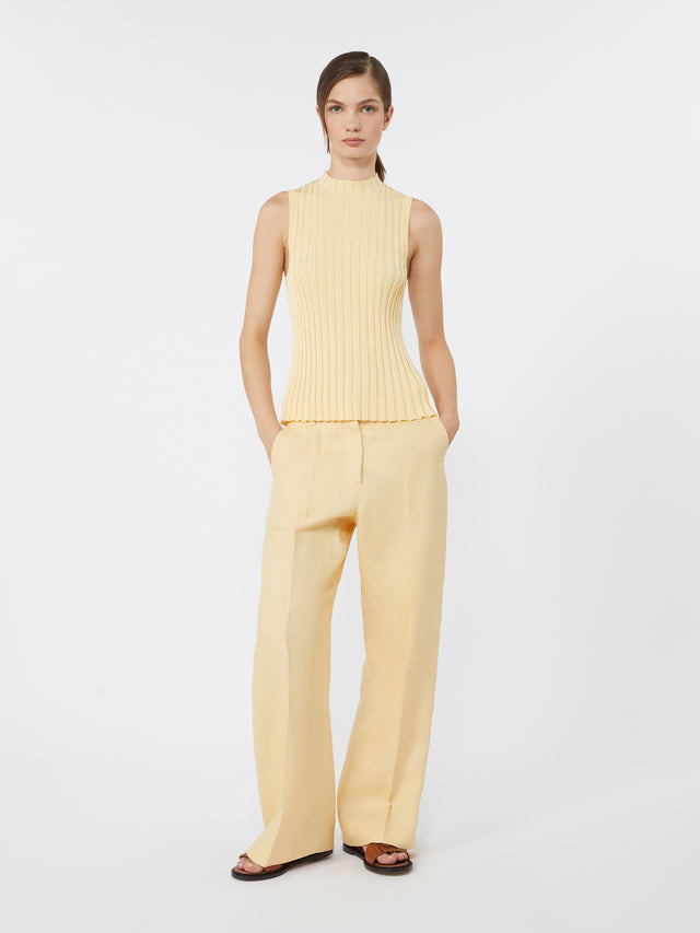 Linen Canvas Trousers for Women - Light Yellow - Max Mara UAE