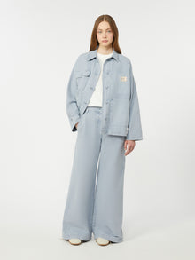 Cotton Canvas Wide-Leg Trousers for Women - Light Blue - Max Mara UAE