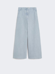 Cotton Canvas Wide-Leg Trousers for Women - Light Blue - Max Mara UAE