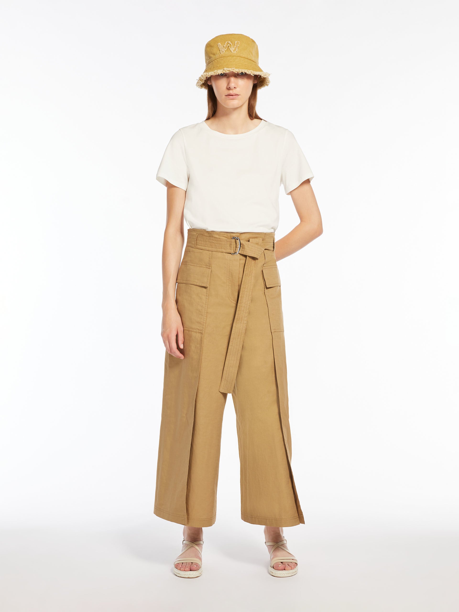 max mara cotton and linen basketweave trousers for women