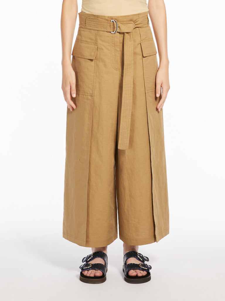 max mara cotton and linen basketweave trousers