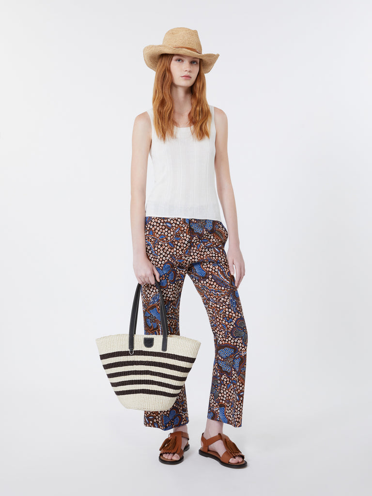 max mara printed basketweave cotton trousers