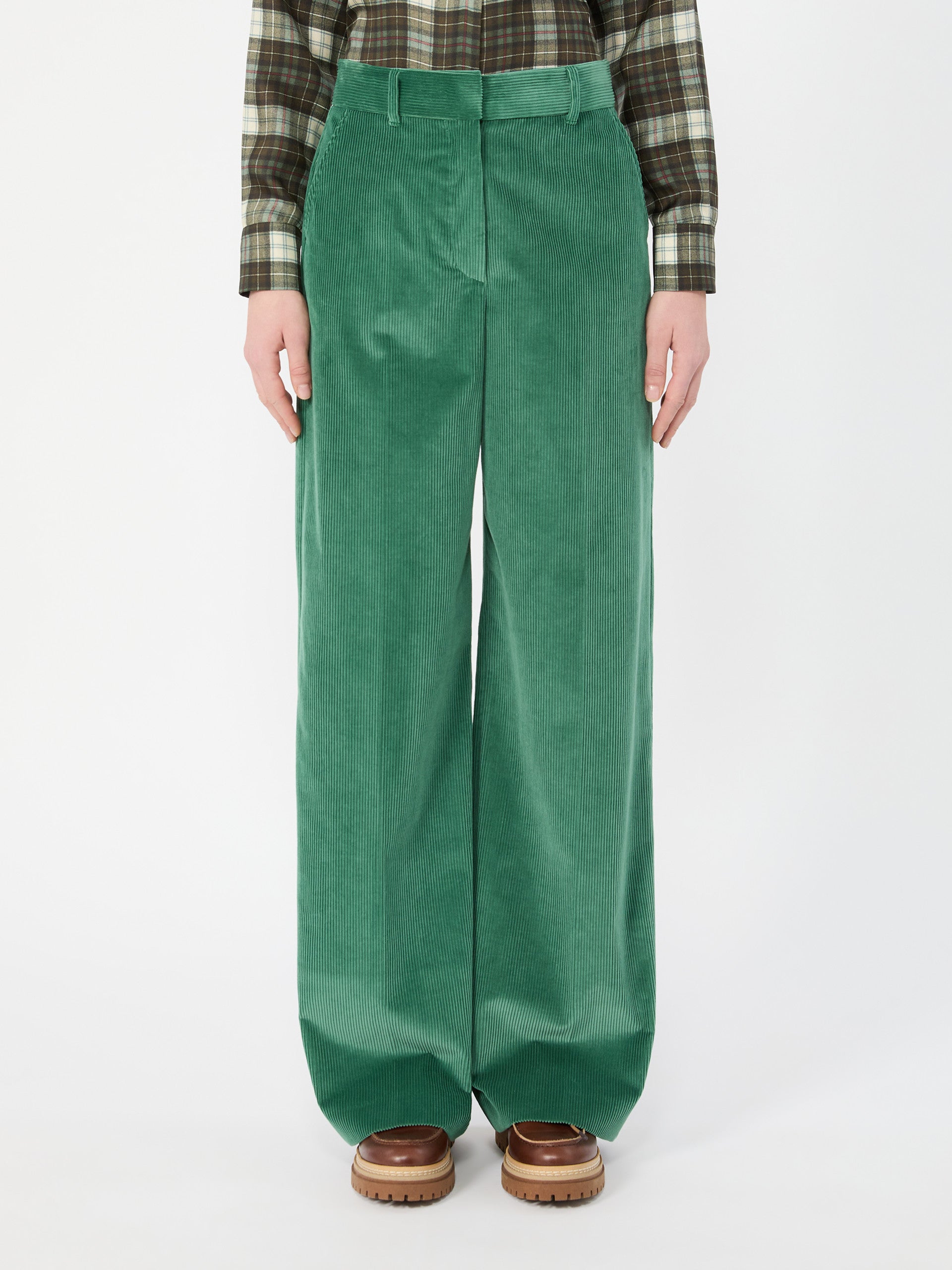 Cotton Velvet Trousers for Women - Green - Max Mara UAE