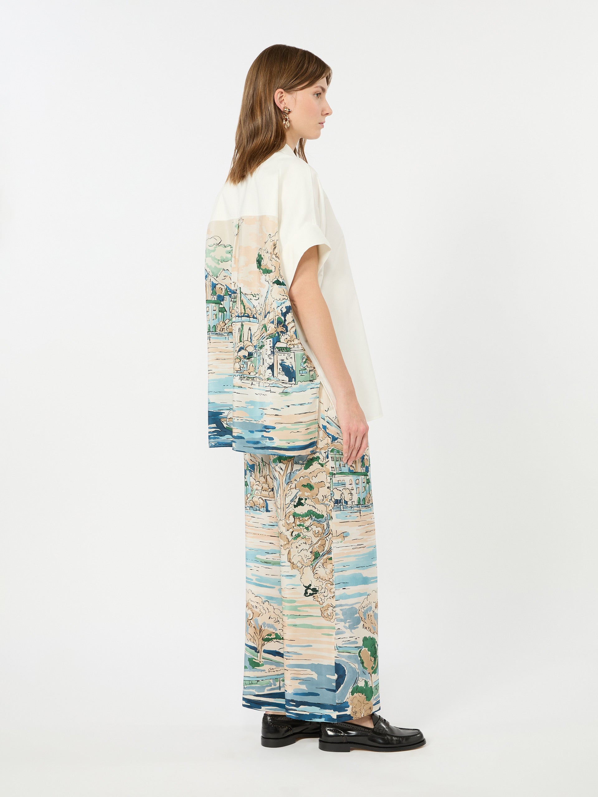 max mara printed silk cropped trousers for women
