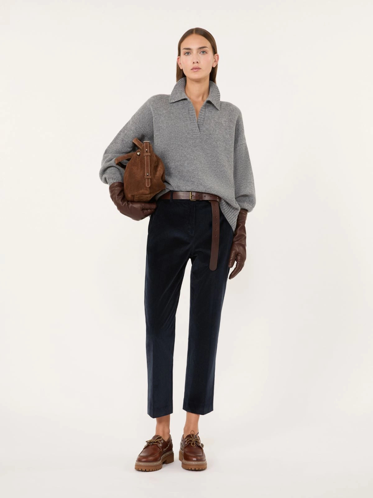 Cotton velvet cropped trousers